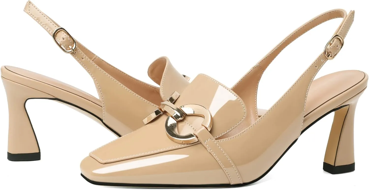 Joseywade Women Slingback Low Kitten Heels Loafer Pumps 2.5 Inch Heeled Sandals Closed Toe Dress Shoes
