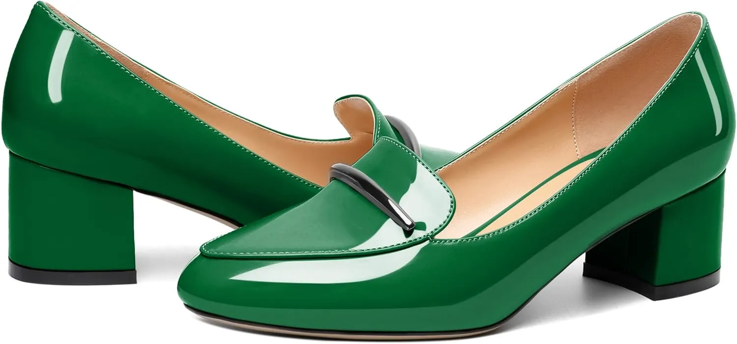 Joseywade Women's Block Heels Low Heel Loafer Pumps Round Toe Chunky Heel Slip On 2 Inch Closed Toe Comfort Shoes