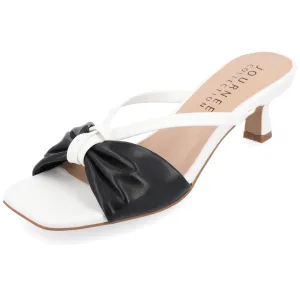 Journee Womens Strappy Bow Slip On Open Square Toe Stiletto Low Kitten Heel Padded Slide Starling Pumps Black 9 Medium Womens US