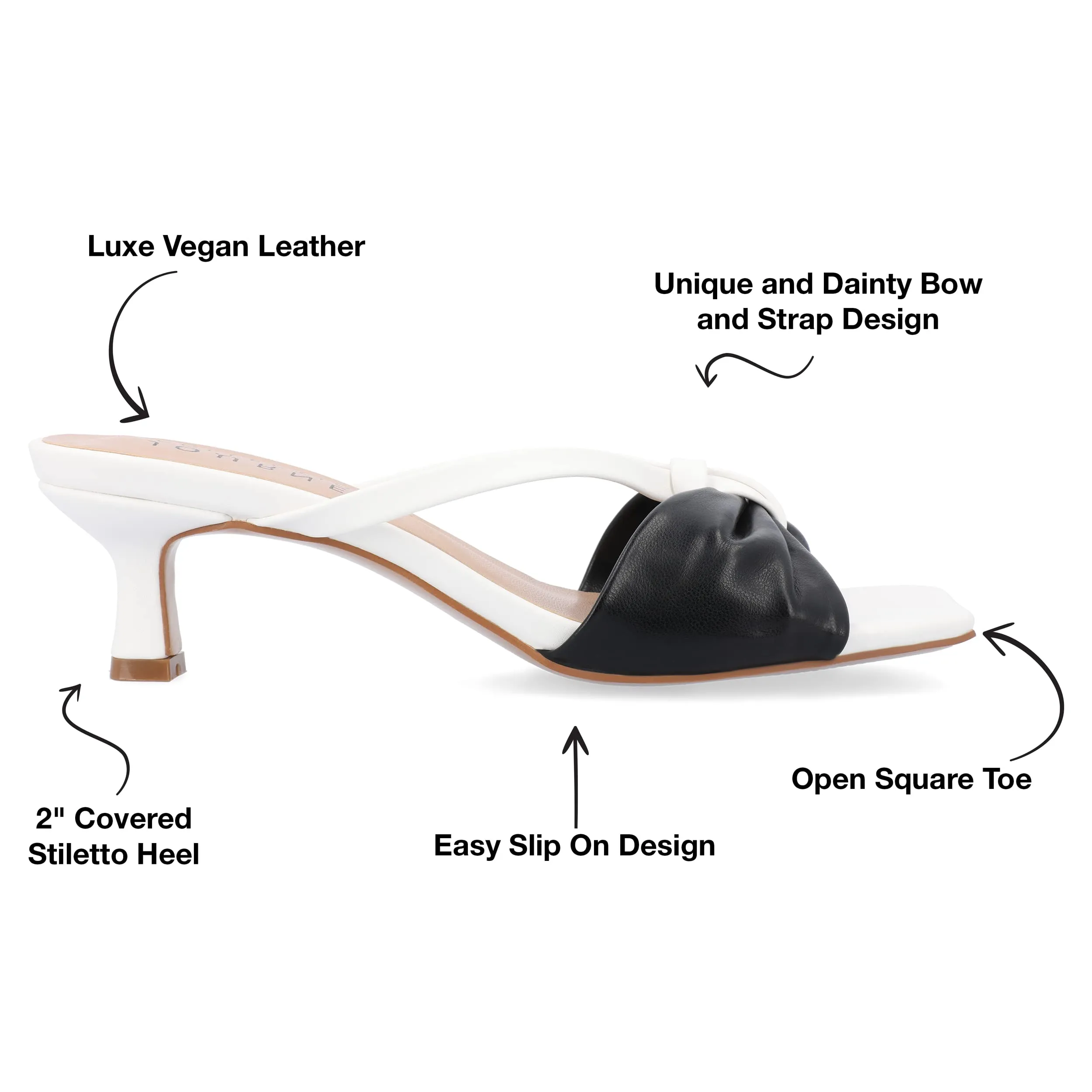 Journee Womens Strappy Bow Slip On Open Square Toe Stiletto Low Kitten Heel Padded Slide Starling Pumps Black 9 Medium Womens US