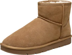 Jousen Men's Winter Boots Suede Snow Boot Leather Mid-calf Shoes Fur Lining