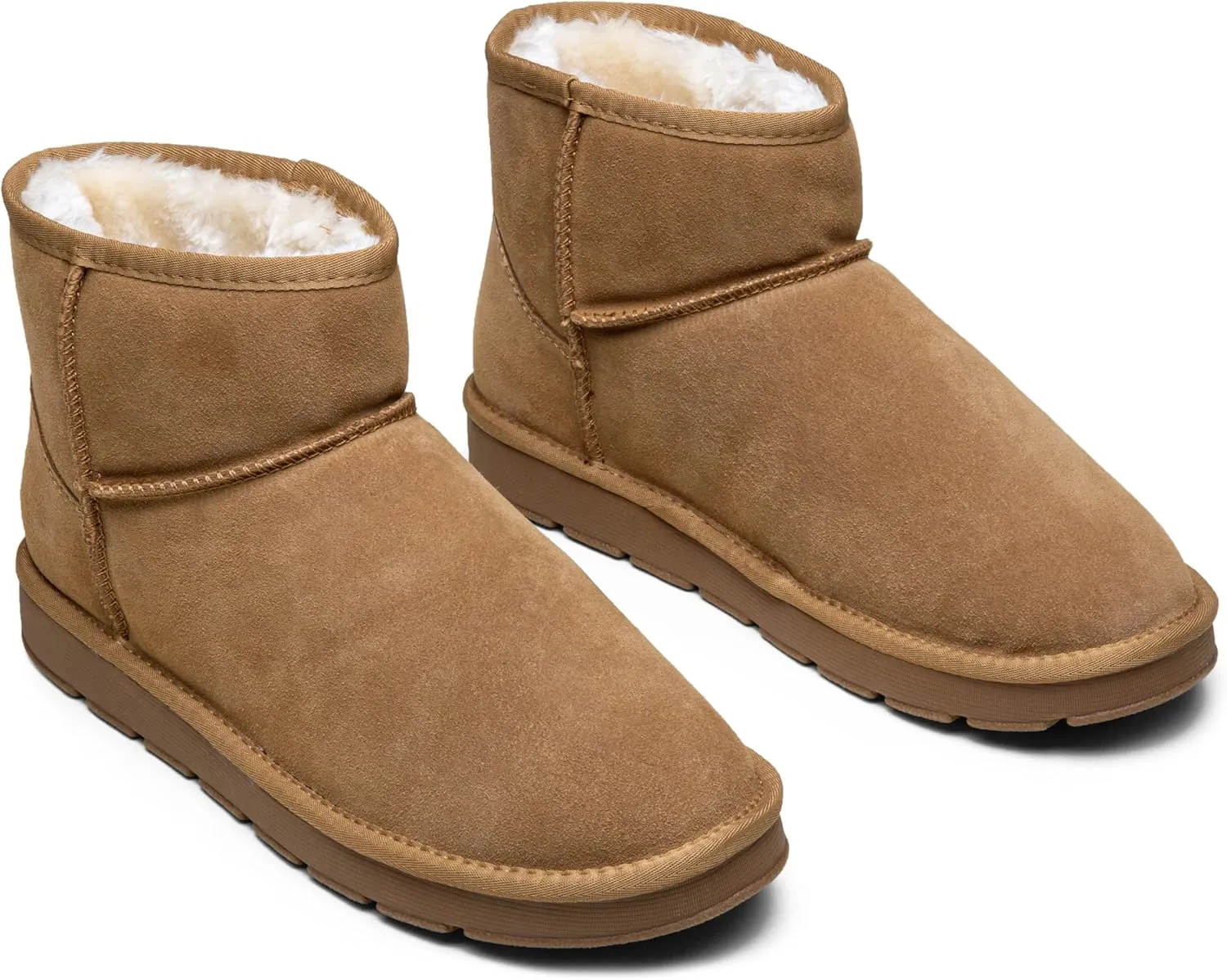Jousen Men's Winter Boots Suede Snow Boot Leather Mid-calf Shoes Fur Lining