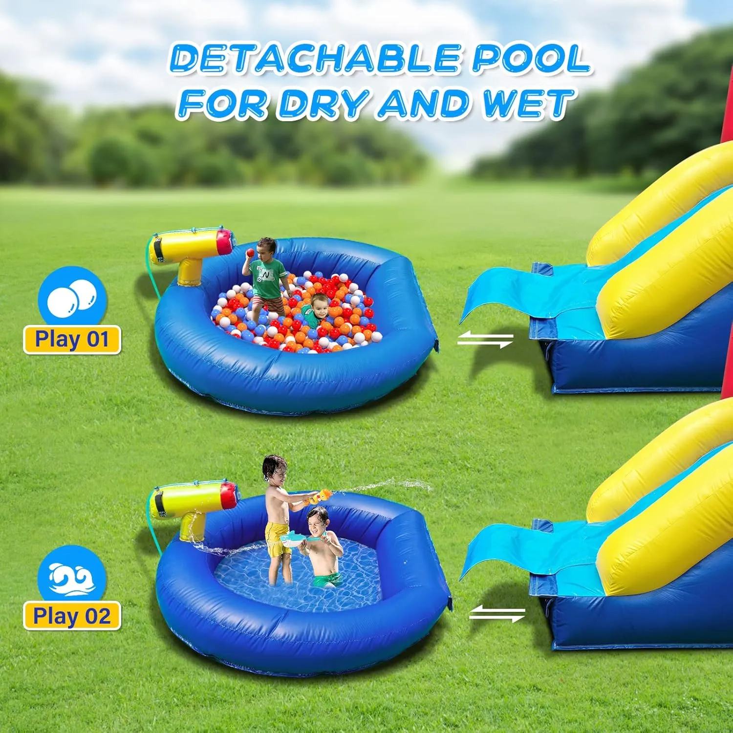 JOYMOR Commercial Inflatable Bounce House w/Slide and Pool for Adults and Big Kids, 12x12FT Jumping Area, 100% PVC Vinyl Water Slide with Water Cannon for Outdoor Backyard (No Blower)