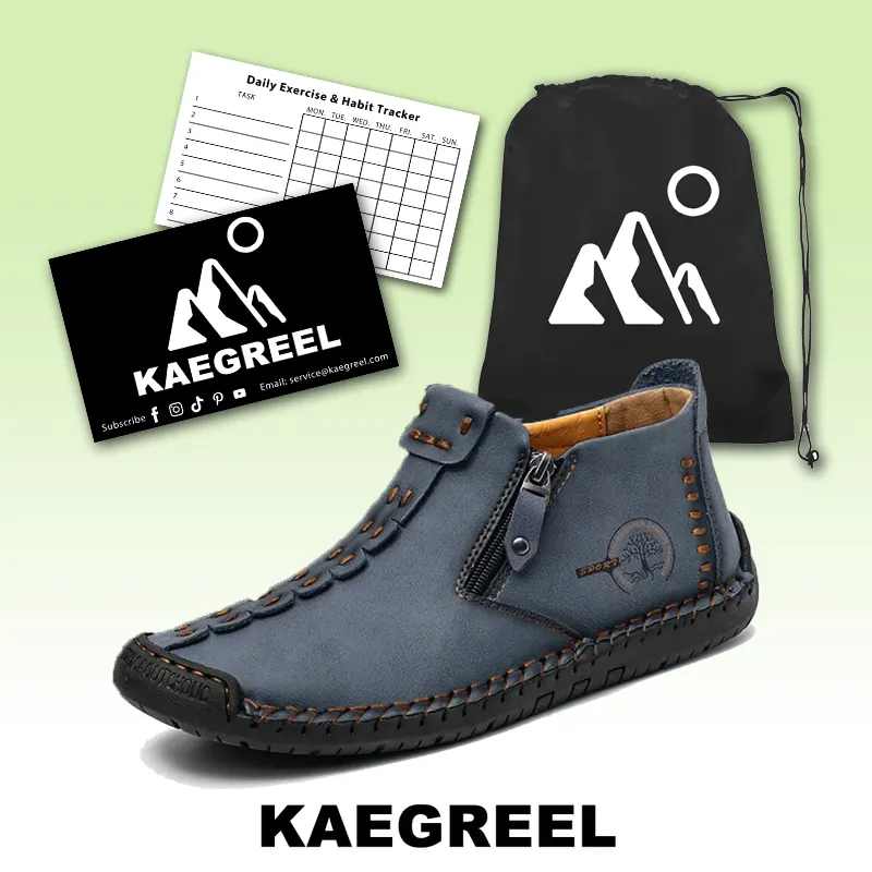Kaegreel Men's Hand Stitching Leather Non Slip Side Zipper Casual Boots