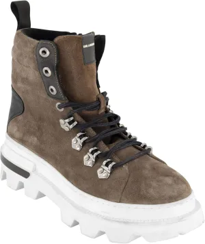 Karl Lagerfeld Paris Men's Side Zip Suede Hiking Boot Combat, Dark Grey, 12