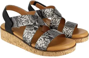 Kensie Women's Palermo Wedge Strappy Sandal (6, Black Snake, numeric_6)