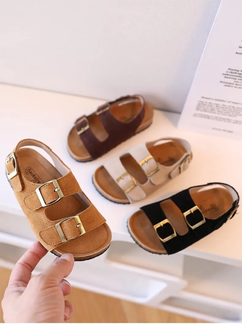 Kids Toddler Sandals Boys Girls Cork Footbed Sandal Comfort Double Buckle Slip On Slippers with Adjustable Back Strap