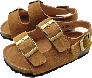 Kids Toddler Sandals Boys Girls Cork Footbed Sandal Comfort Double Buckle Slip On Slippers with Adjustable Back Strap