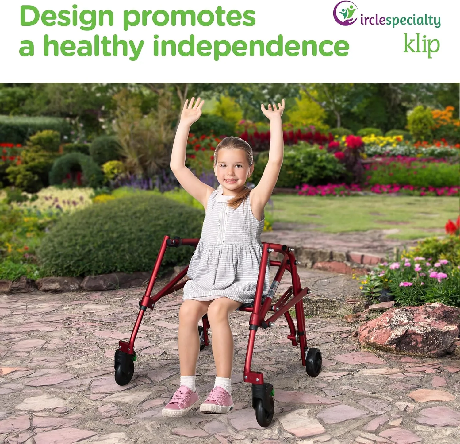 Klip- Lightweight Posterior Rollator Walker/Gait Trainer 4 Wheel - with Flip-Up Seat for Toddlers, Kids, Teens with Special Needs/Cerebral Palsy-Front Swivel Wheels, Height Adjustable, Foldable