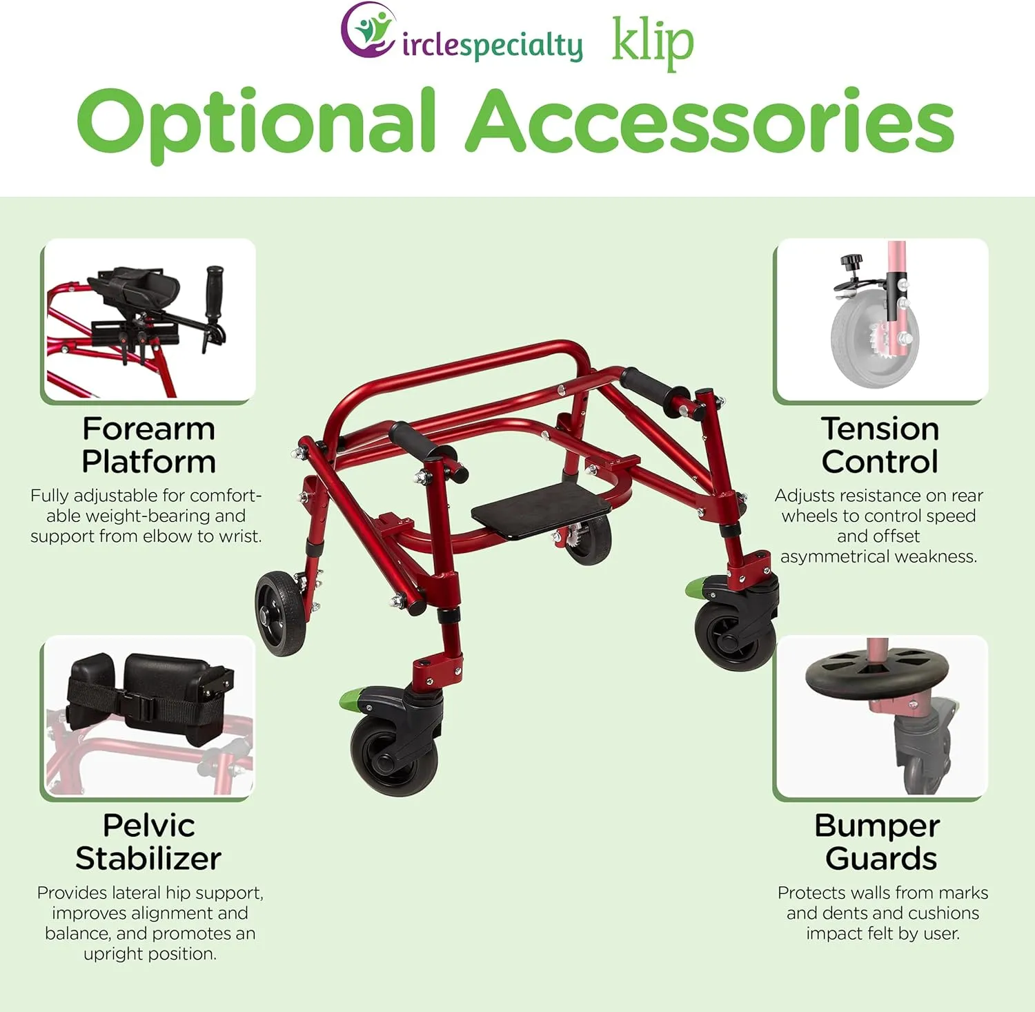Klip- Lightweight Posterior Rollator Walker/Gait Trainer 4 Wheel - with Flip-Up Seat for Toddlers, Kids, Teens with Special Needs/Cerebral Palsy-Front Swivel Wheels, Height Adjustable, Foldable