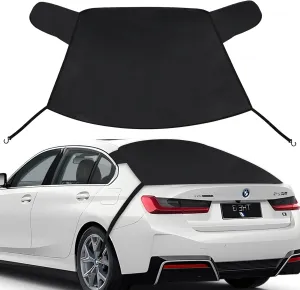 Klmnop Rear Windshield Cover for Ice and Snow, Car Back Window Protection from Snow, All Weather Windshield Cover Fits Most Sedan SUV Van(Black)