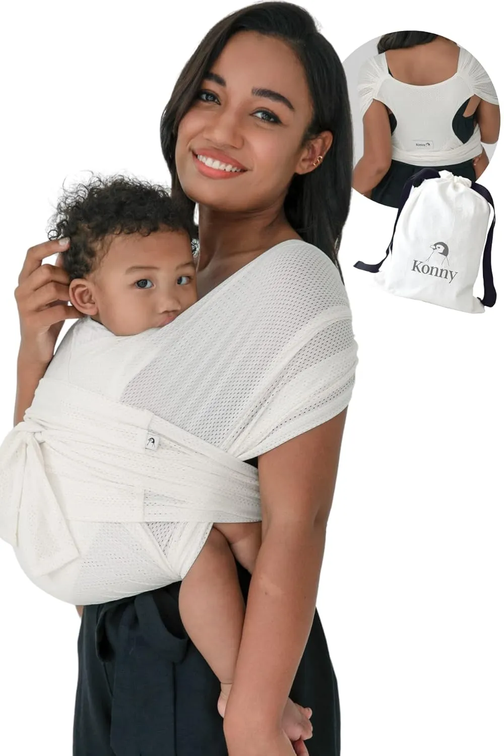 Konny Original Baby Carrier AirMesh for Cozy Luxury Baby Carrier Wrap, Easy to Wear Baby Wrap Carrier, Perfect Essentials Cloths for Newborn Babies up to 44 lbs, (Cream, L)