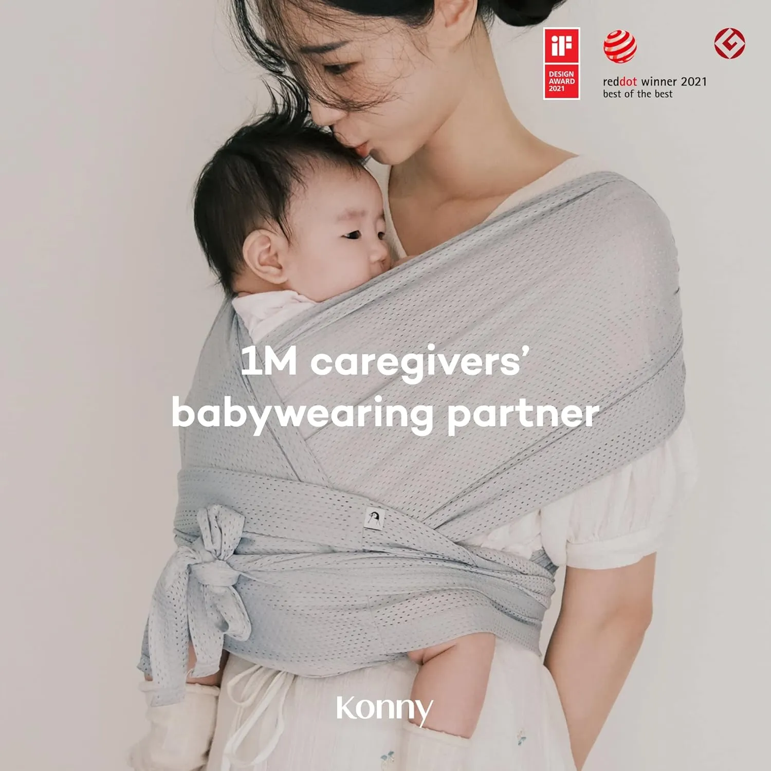 Konny Original Baby Carrier AirMesh for Cozy Luxury Baby Carrier Wrap, Easy to Wear Baby Wrap Carrier, Perfect Essentials Cloths for Newborn Babies up to 44 lbs, (Cream, L)