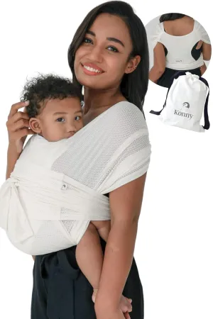 Konny Original Baby Carrier AirMesh for Cozy Luxury Baby Carrier Wrap, Easy to Wear Baby Wrap Carrier, Perfect Essentials Cloths for Newborn Babies up to 44 lbs, (Cream, L)