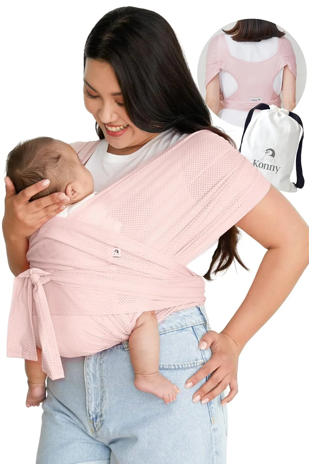 Konny Original Baby Carrier AirMesh for Summer Carrier Wrap, Easy to Wear Baby Wrap Carrier, Perfect Essentials Cloths for Newborn Babies up to 44 lbs, (Peach, XS)