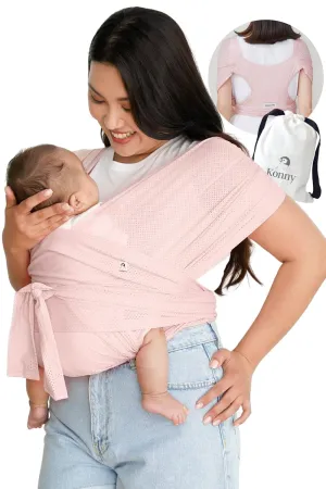 Konny Original Baby Carrier AirMesh for Summer Carrier Wrap, Easy to Wear Baby Wrap Carrier, Perfect Essentials Cloths for Newborn Babies up to 44 lbs, (Peach, XS)