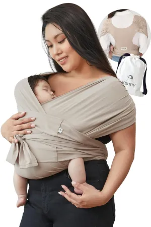 Konny Original Baby Carrier SoftBreeze Luxury Carrier Wrap, Easy to Wear Baby Wrap Carrier, Perfect Essentials Cloths for Newborn Babies up to 44 lbs, (Beige, 2XS)