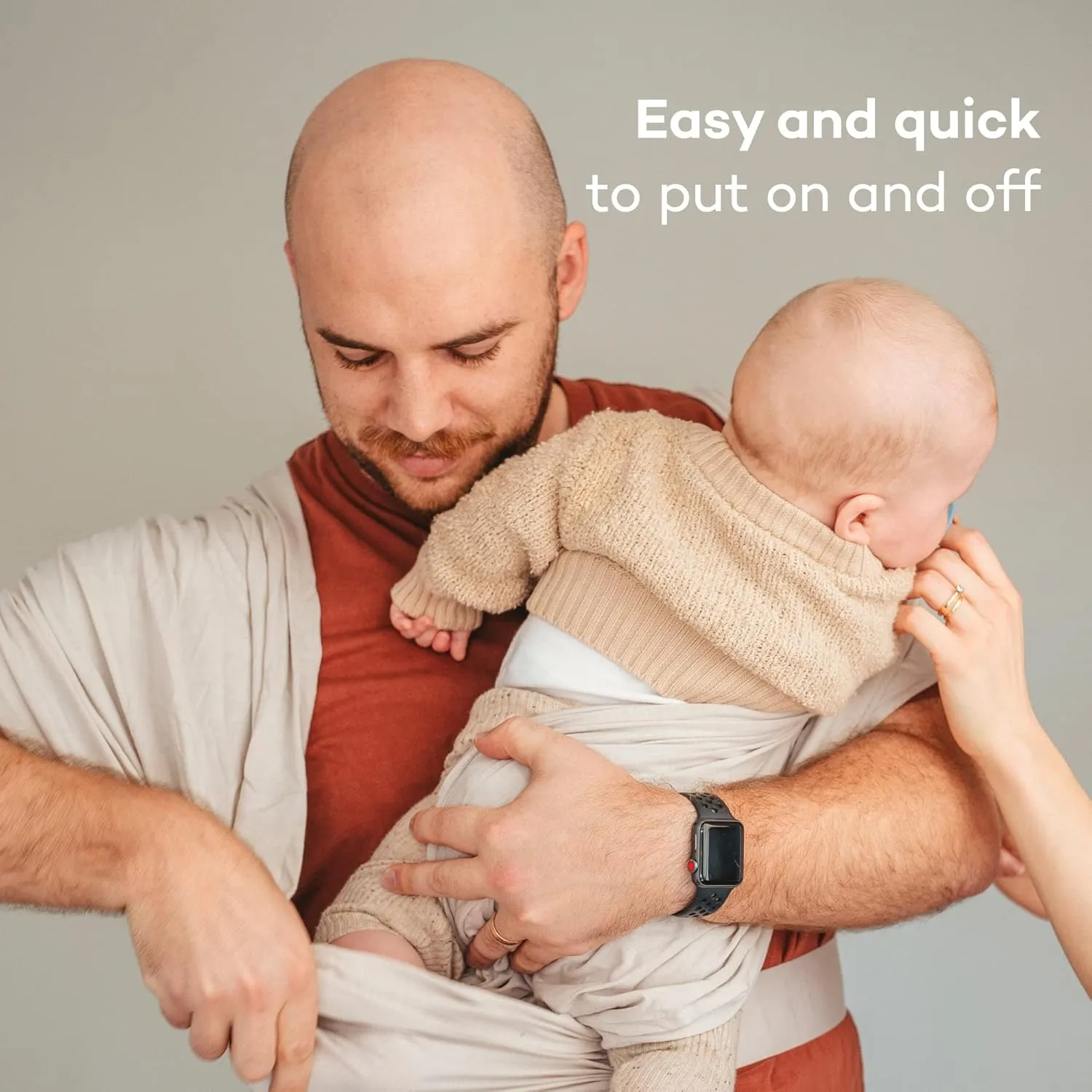 Konny Original Baby Carrier SoftBreeze Luxury Carrier Wrap, Easy to Wear Baby Wrap Carrier, Perfect Essentials Cloths for Newborn Babies up to 44 lbs, (Beige, 2XS)