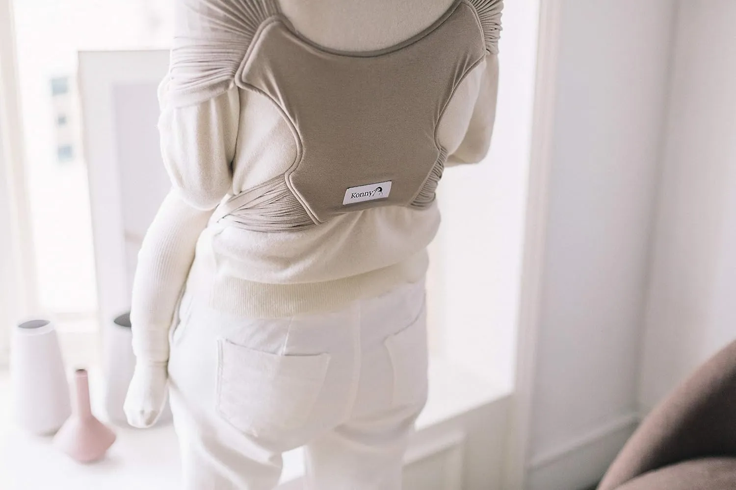 Konny Original Baby Carrier SoftBreeze Luxury Carrier Wrap, Easy to Wear Baby Wrap Carrier, Perfect Essentials Cloths for Newborn Babies up to 44 lbs, (Beige, 2XS)
