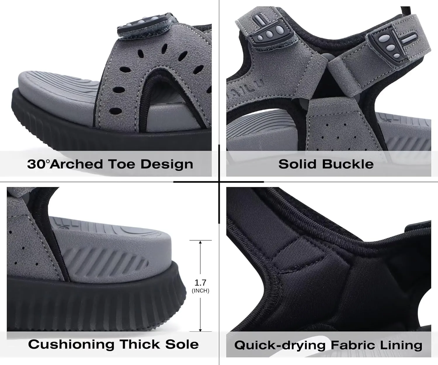 KuaiLu Mens Hiking Sandals With Arch Support Sport Recovery Athletic Walking Sandals For Man Outdoor Summer Casual Thick Cushion Beach Water Fisherman Sandal Size 7-15