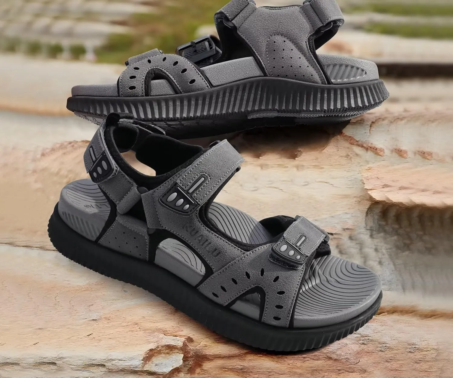 KuaiLu Mens Hiking Sandals With Arch Support Sport Recovery Athletic Walking Sandals For Man Outdoor Summer Casual Thick Cushion Beach Water Fisherman Sandal Size 7-15
