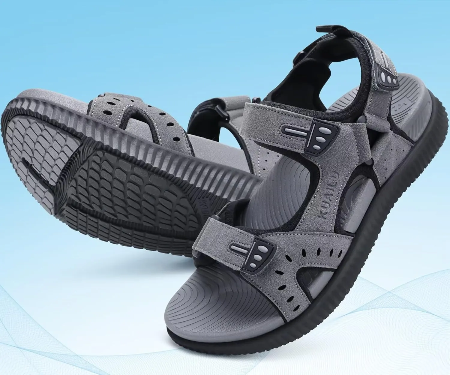 KuaiLu Mens Hiking Sandals With Arch Support Sport Recovery Athletic Walking Sandals For Man Outdoor Summer Casual Thick Cushion Beach Water Fisherman Sandal Size 7-15