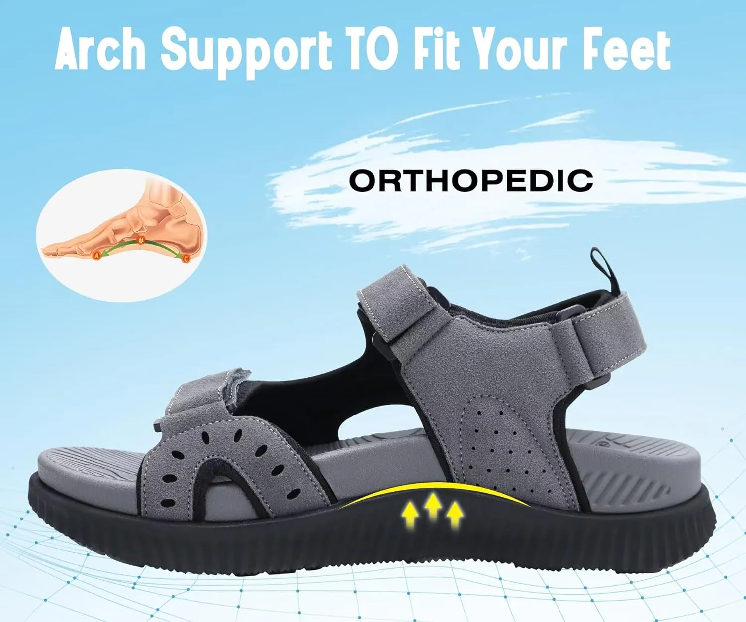 KuaiLu Mens Hiking Sandals With Arch Support Sport Recovery Athletic Walking Sandals For Man Outdoor Summer Casual Thick Cushion Beach Water Fisherman Sandal Size 7-15