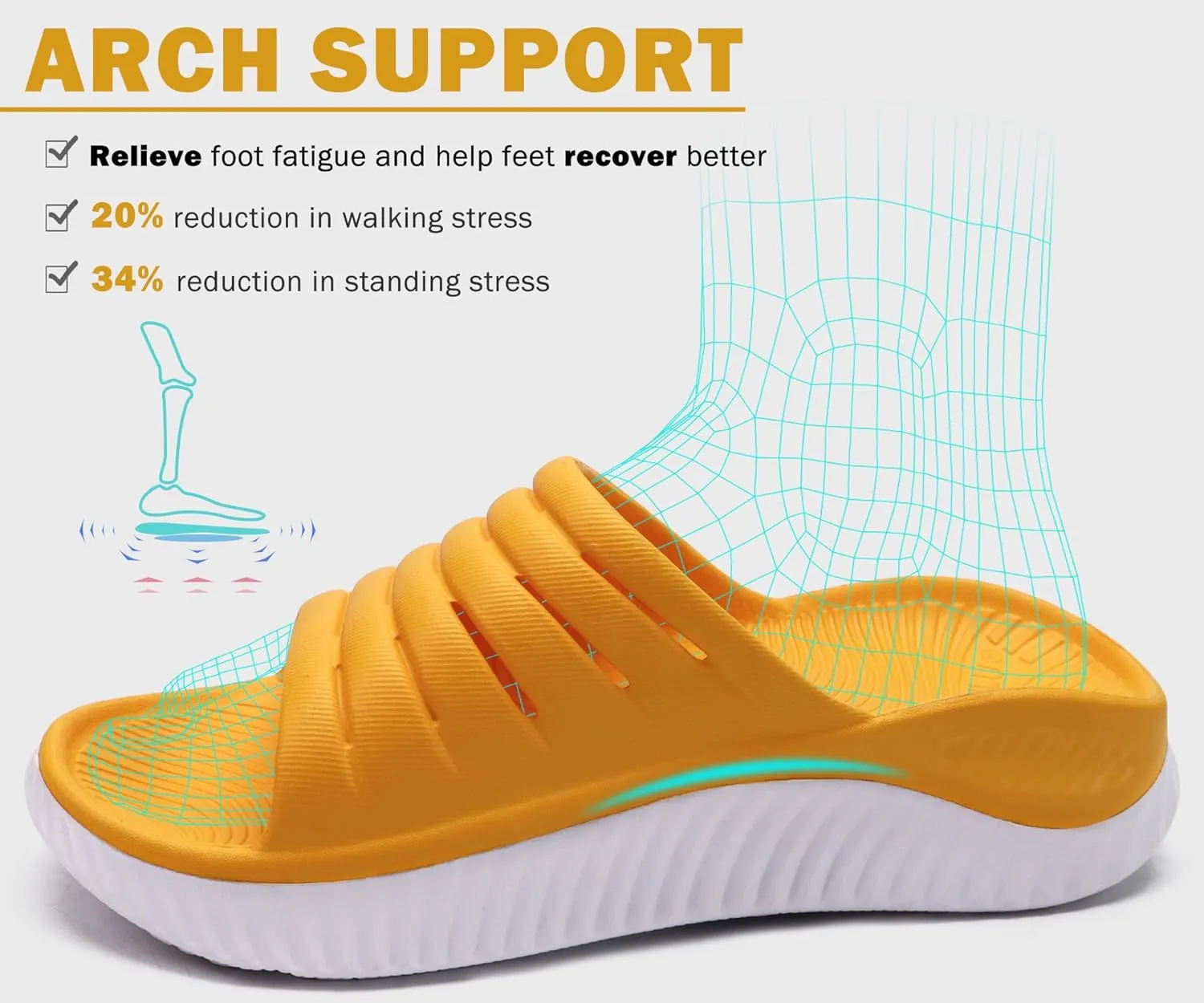 KuaiLu Womens Recovery Sandals With Comfortable Plantar Fasciitis Support,Ladies Orthotic Open Toe Sport Slides Thick Cushion Reduces Stress on Feet,Joints & Back Post-Exercise