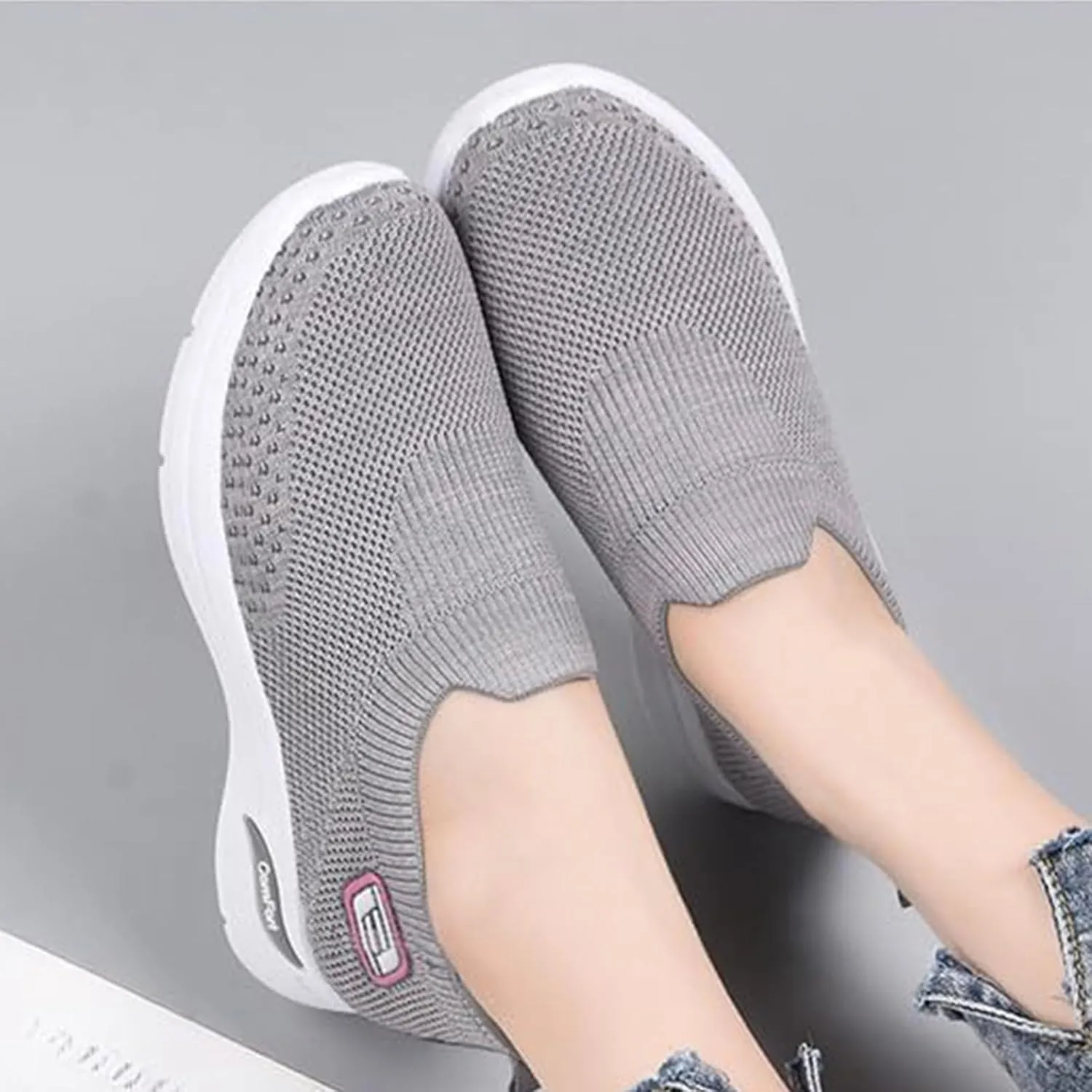 Kubbon Slip On Shoes Women Woven Orthopedic Breathable Soft Shoes with Arch Support Casual Non Slip Low Top Tennis Sneakers Comfortable Walking Workout Sneaker