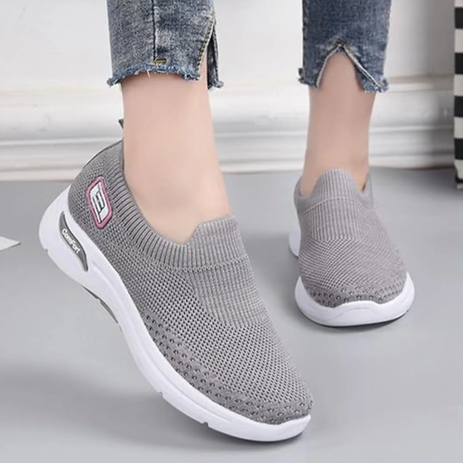 Kubbon Slip On Shoes Women Woven Orthopedic Breathable Soft Shoes with Arch Support Casual Non Slip Low Top Tennis Sneakers Comfortable Walking Workout Sneaker