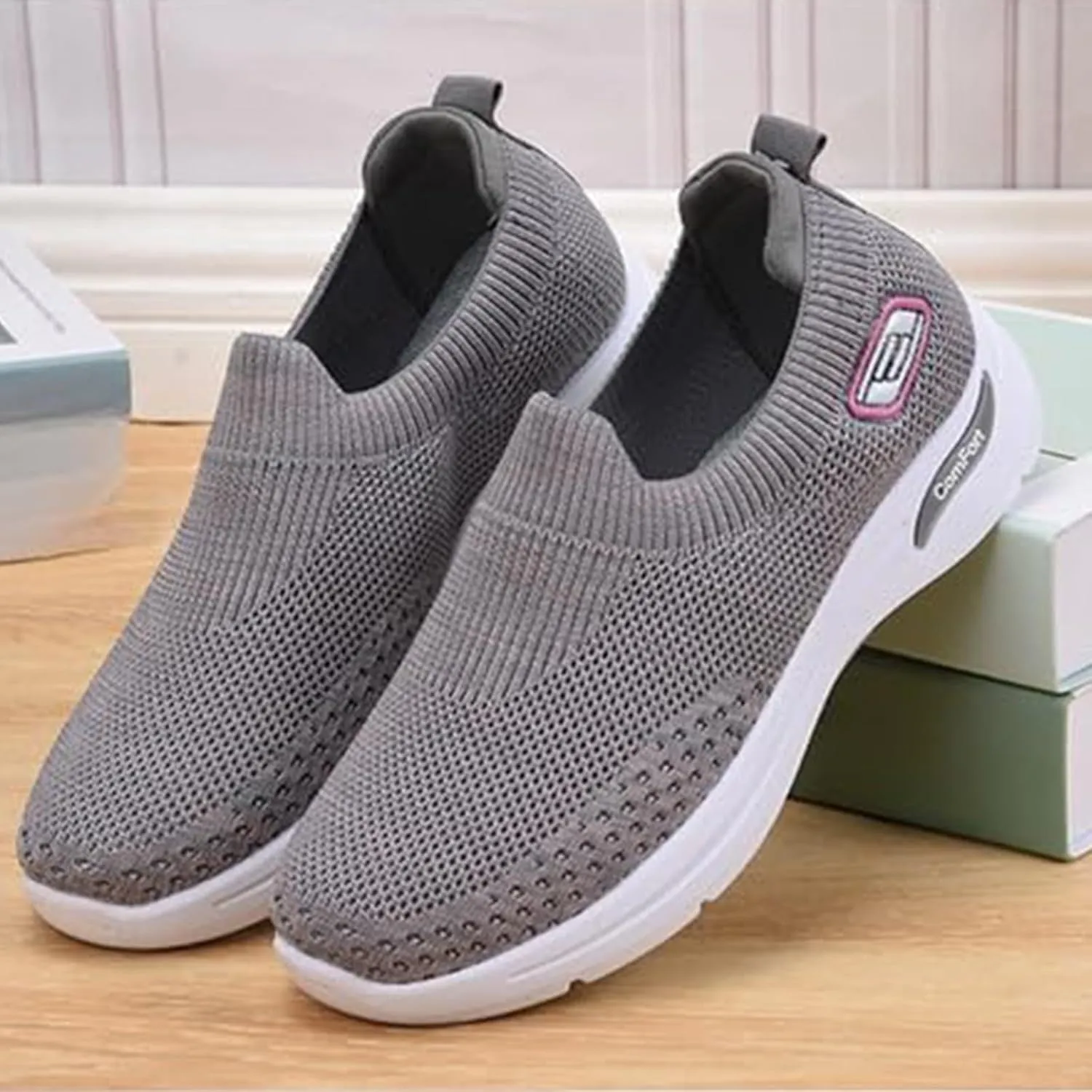 Kubbon Slip On Shoes Women Woven Orthopedic Breathable Soft Shoes with Arch Support Casual Non Slip Low Top Tennis Sneakers Comfortable Walking Workout Sneaker