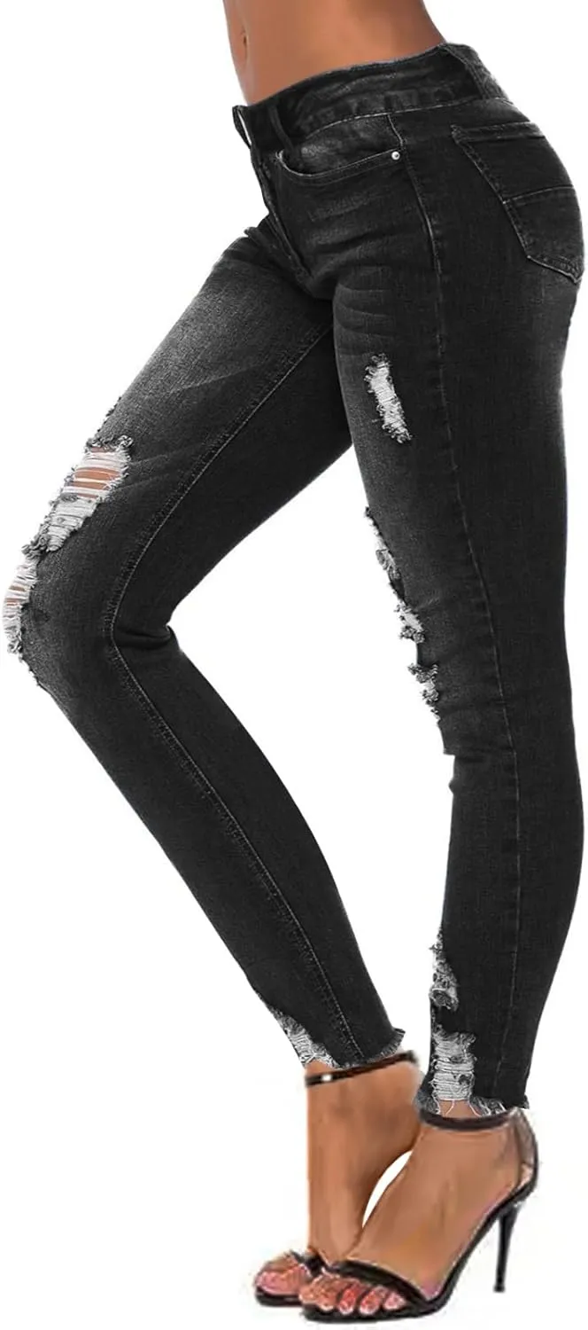 KUNMI Women's Ripped Skinny Jeans Distressed Stretchy Denim Pants