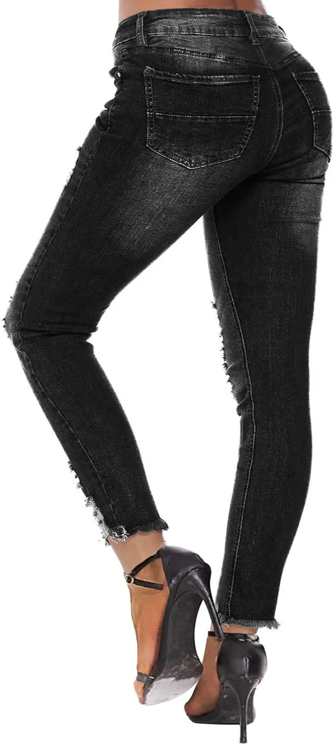 KUNMI Women's Ripped Skinny Jeans Distressed Stretchy Denim Pants