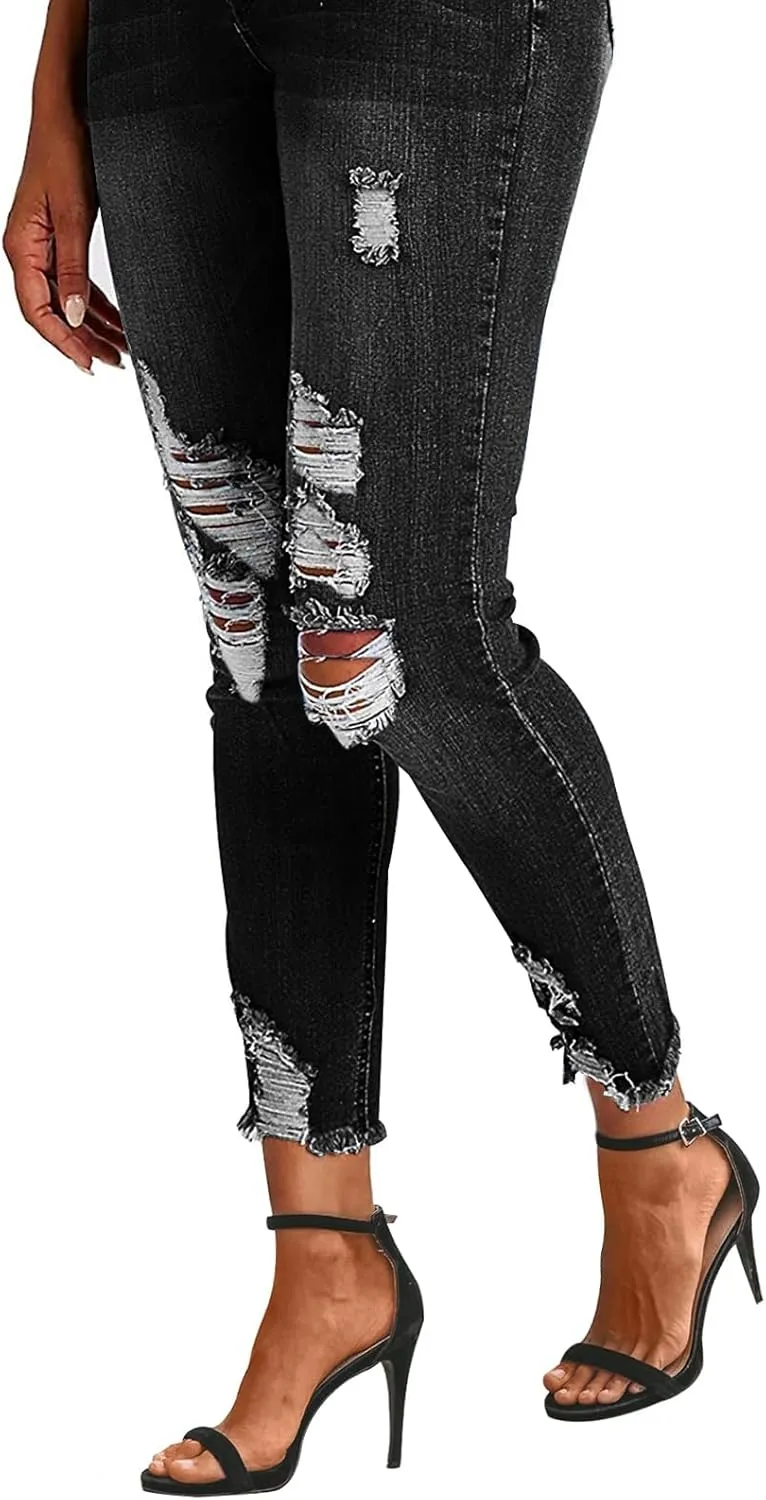 KUNMI Women's Ripped Skinny Jeans Distressed Stretchy Denim Pants