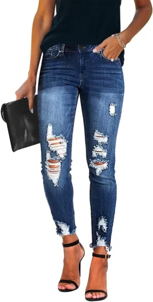 KUNMI Women's Ripped Skinny Jeans Distressed Stretchy Denim Pants
