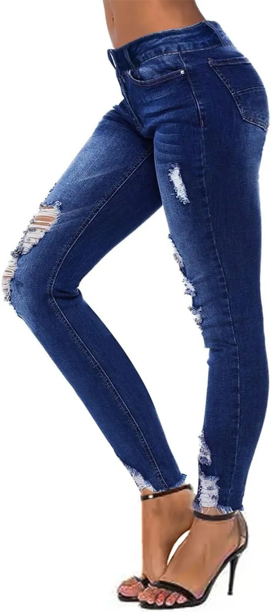 KUNMI Women's Ripped Skinny Jeans Distressed Stretchy Denim Pants