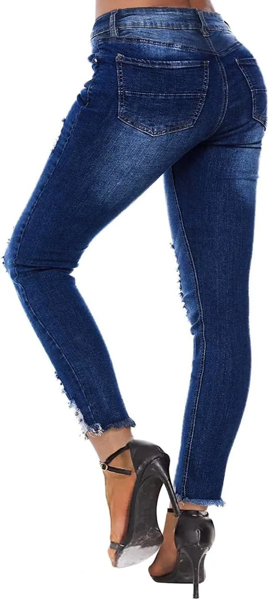 KUNMI Women's Ripped Skinny Jeans Distressed Stretchy Denim Pants