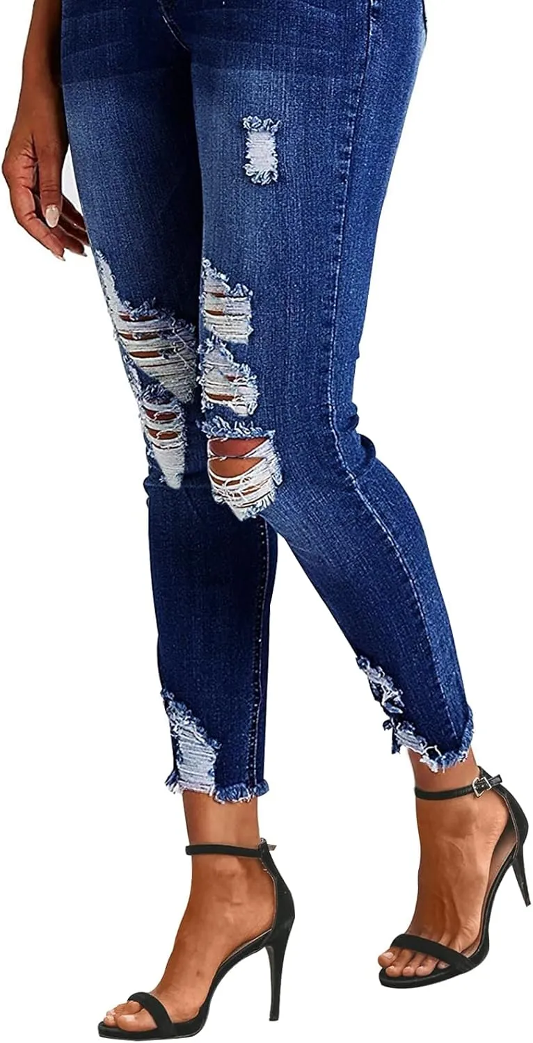 KUNMI Women's Ripped Skinny Jeans Distressed Stretchy Denim Pants