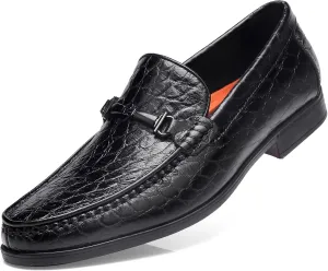 Leather Dress Shoes for Men, Classic Crocodile Printed Leather Slip-on Bit Loafer Shoes for Men