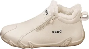 Leather Furry Boots for Men Fleece Lined Warm Winter Boots Water Proof Insulated Boots Soft Flat Hiking Boots and Shoes