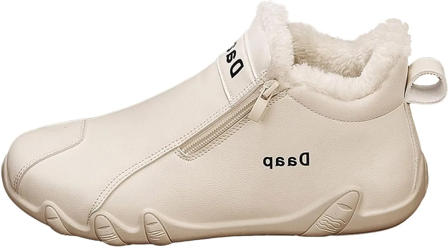 Leather Furry Boots for Men Fleece Lined Warm Winter Boots Water Proof Insulated Boots Soft Flat Hiking Boots and Shoes