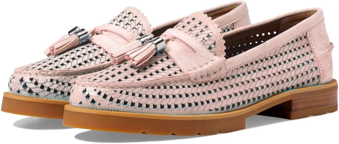 LEHOOR Women Chunky Block Heel Loafers Tassel Perforated Loafer Shoes Round Toe Slip On Dress Shoes Cut Out Retro 1 inch Flat Heel Penny Loafers Office Ladies Chic 4-11 M US