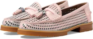 LEHOOR Women Chunky Block Heel Loafers Tassel Perforated Loafer Shoes Round Toe Slip On Dress Shoes Cut Out Retro 1 inch Flat Heel Penny Loafers Office Ladies Chic 4-11 M US
