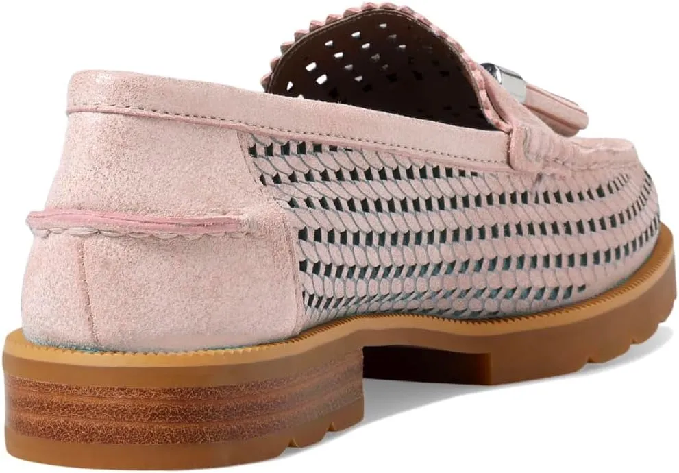 LEHOOR Women Chunky Block Heel Loafers Tassel Perforated Loafer Shoes Round Toe Slip On Dress Shoes Cut Out Retro 1 inch Flat Heel Penny Loafers Office Ladies Chic 4-11 M US