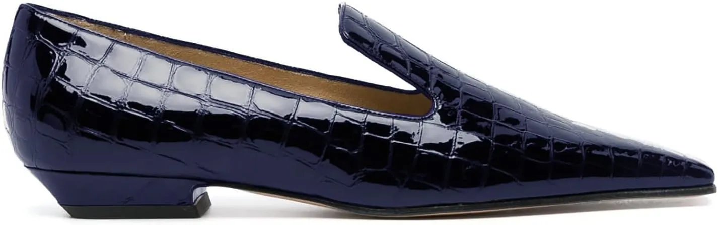 LEHOOR Women Patent Loafers Flats Square Toe Crocodile Dress Shoes Slip On 1 inch Flat Heel Loafer Shoes Crocodile Animal Print Fashion Office Work Loafers Formal Business Casual 4-11 M US