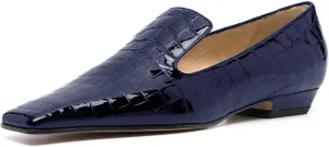 LEHOOR Women Patent Loafers Flats Square Toe Crocodile Dress Shoes Slip On 1 inch Flat Heel Loafer Shoes Crocodile Animal Print Fashion Office Work Loafers Formal Business Casual 4-11 M US