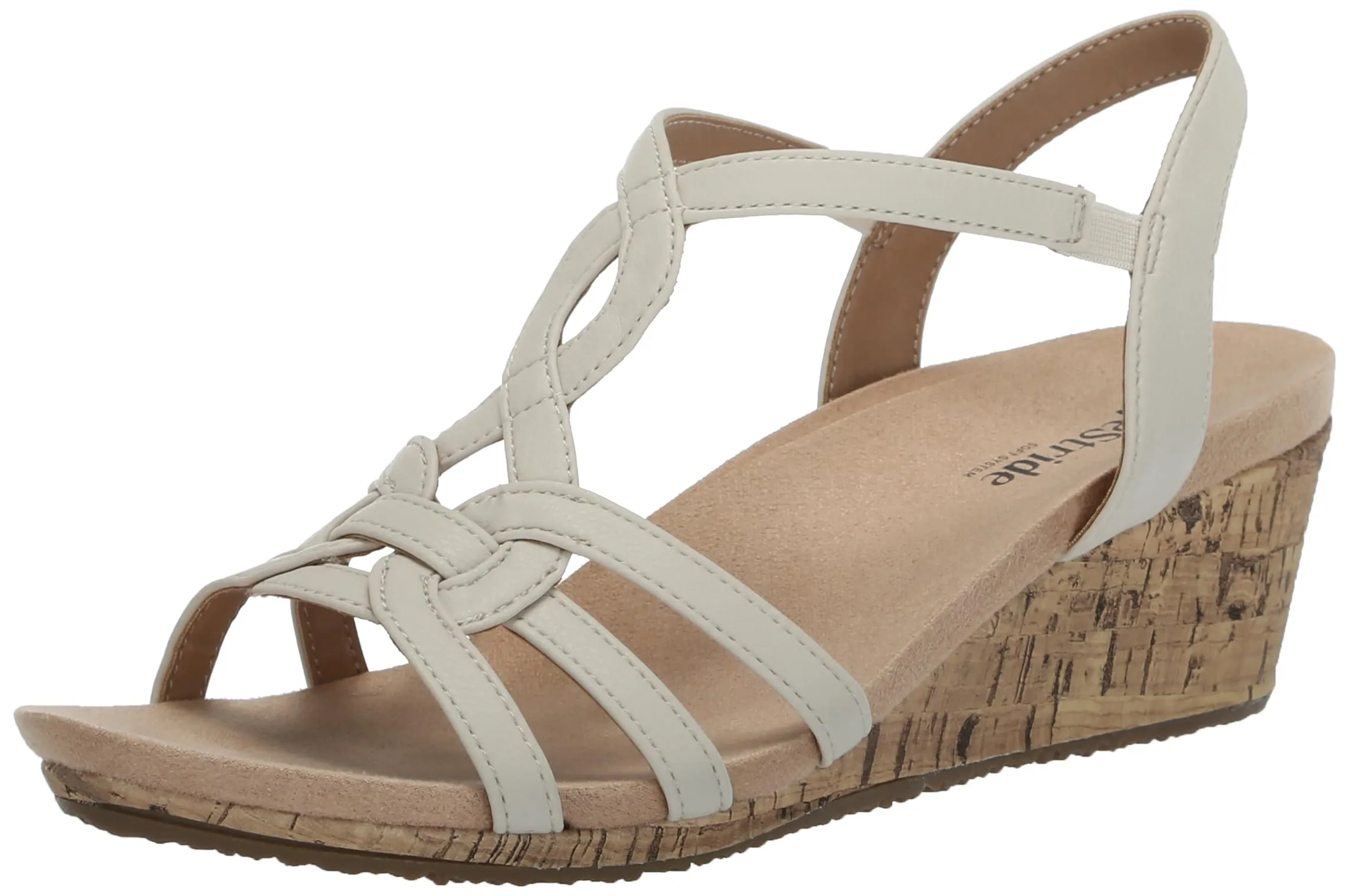 LifeStride Womens Monaco 2 Strappy Cork Wedge Sandals Bone 8 M