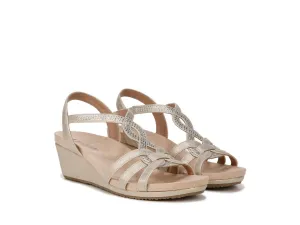 LifeStride Womens Monaco Strappy Wedge Sandals Platino Gold 6.5 M
