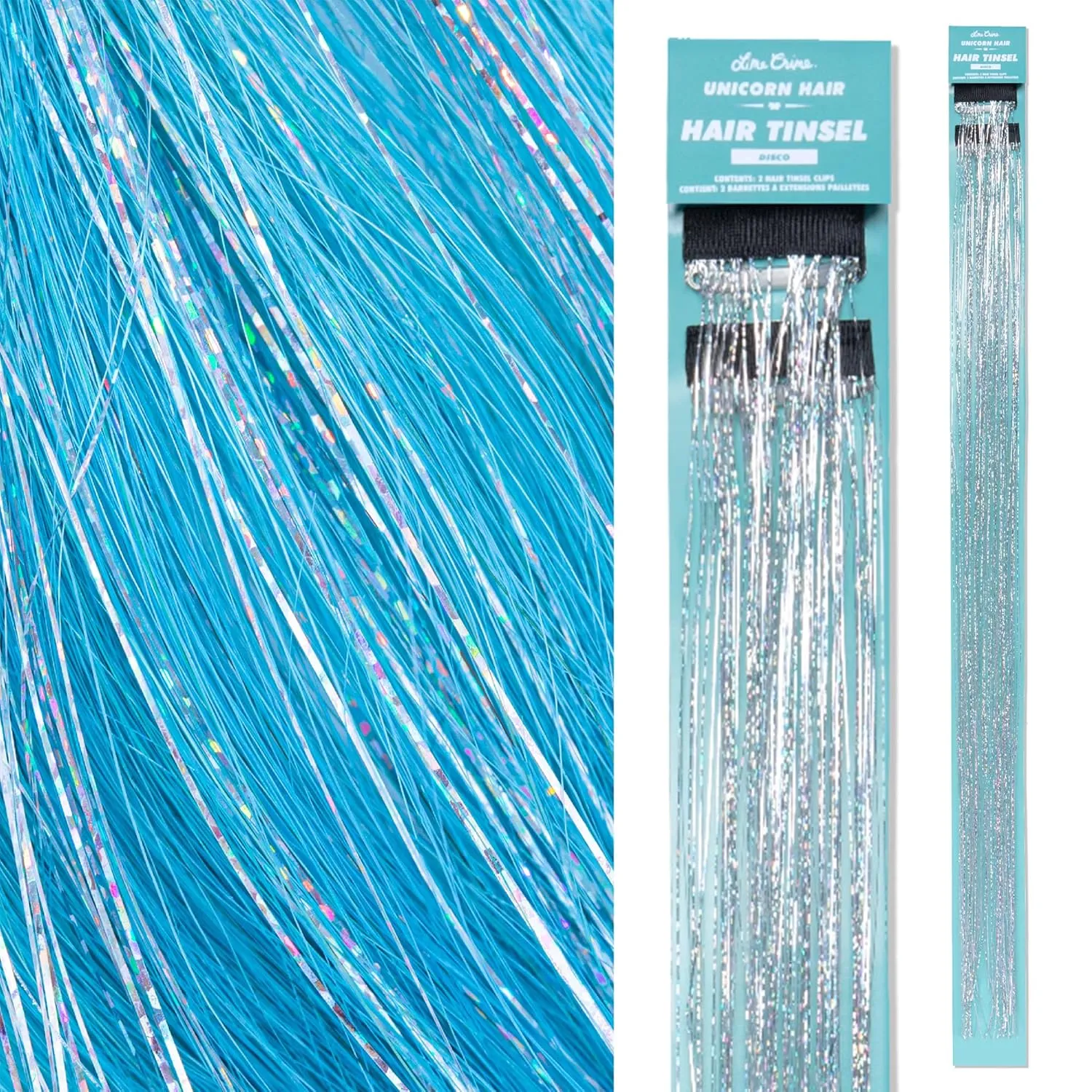 Lime Crime Unicorn Hair Tinsel Kit, Disco - Tinsel Hair Extensions - Easy to Use Sparkly, Shimmery & Iridescent Glitter Hair Extensions - Fairy Hair Tinsel Kit - Vegan Clip In Hair Tinsels