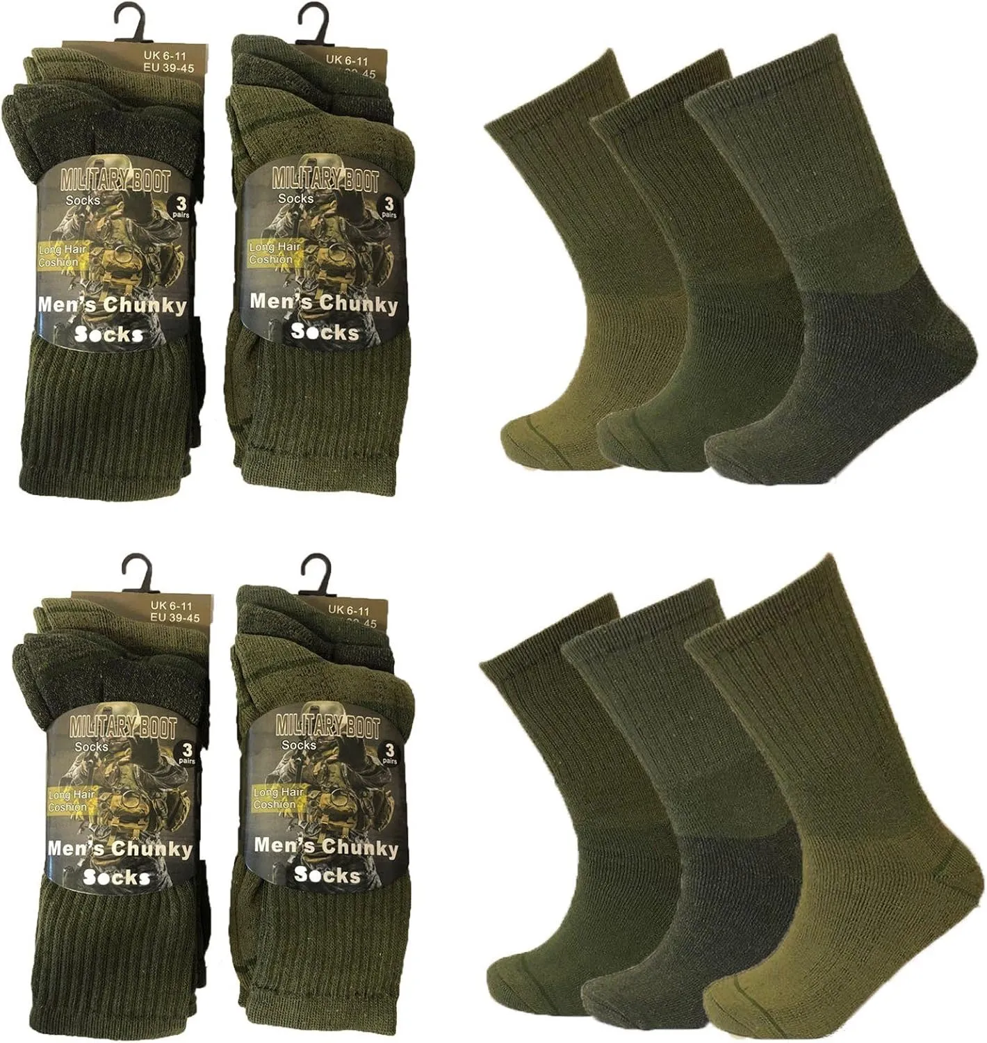 Little Princess Men 6 or 12 Pairs Army Military Patrol Combat Boot High Performance Hiking Padded Thermal Warm Socks